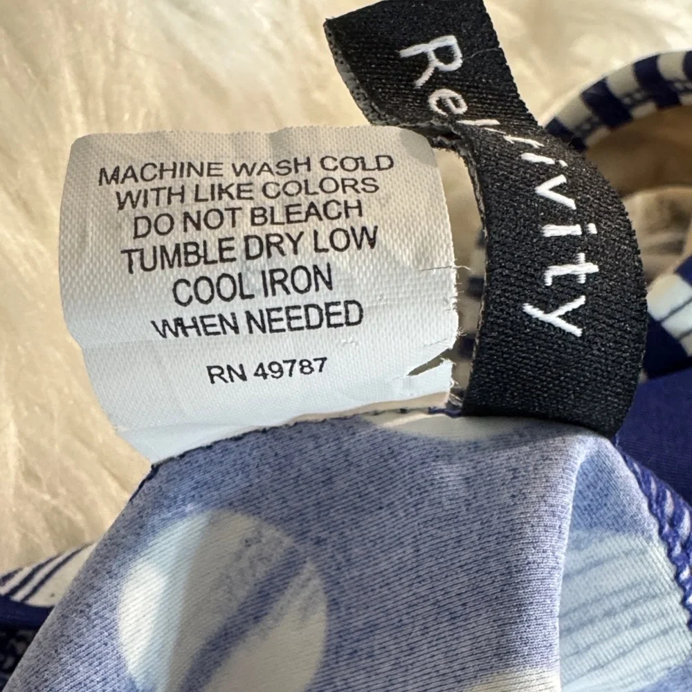 Relativity Navy Polka Dot Designed Swim Top with Striped Trim Size 6